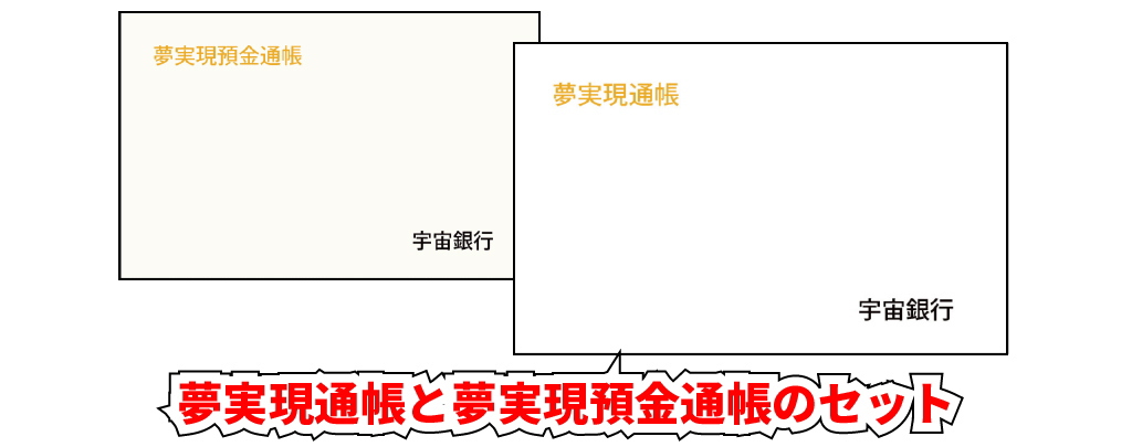 夢実現通帳と夢実現預金通帳のセットイメージ画像