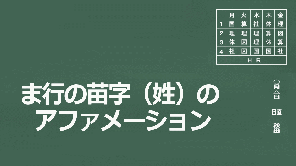 ま行の苗字（姓）のアファメーションイメージ画像